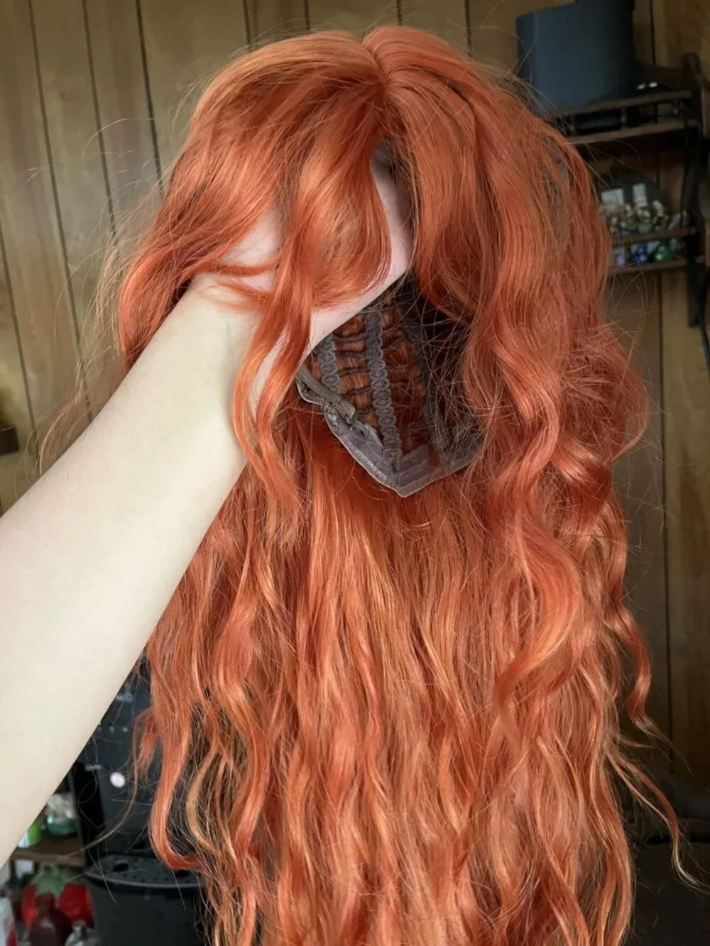 Women's Red Auburn 26in Long Wavy Wig Curtain Bangs Middle Part Soft Synthetic